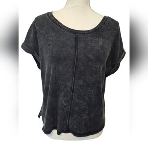 Pink Rose Black Washed Ribbed T-Shirt Women's Size Large